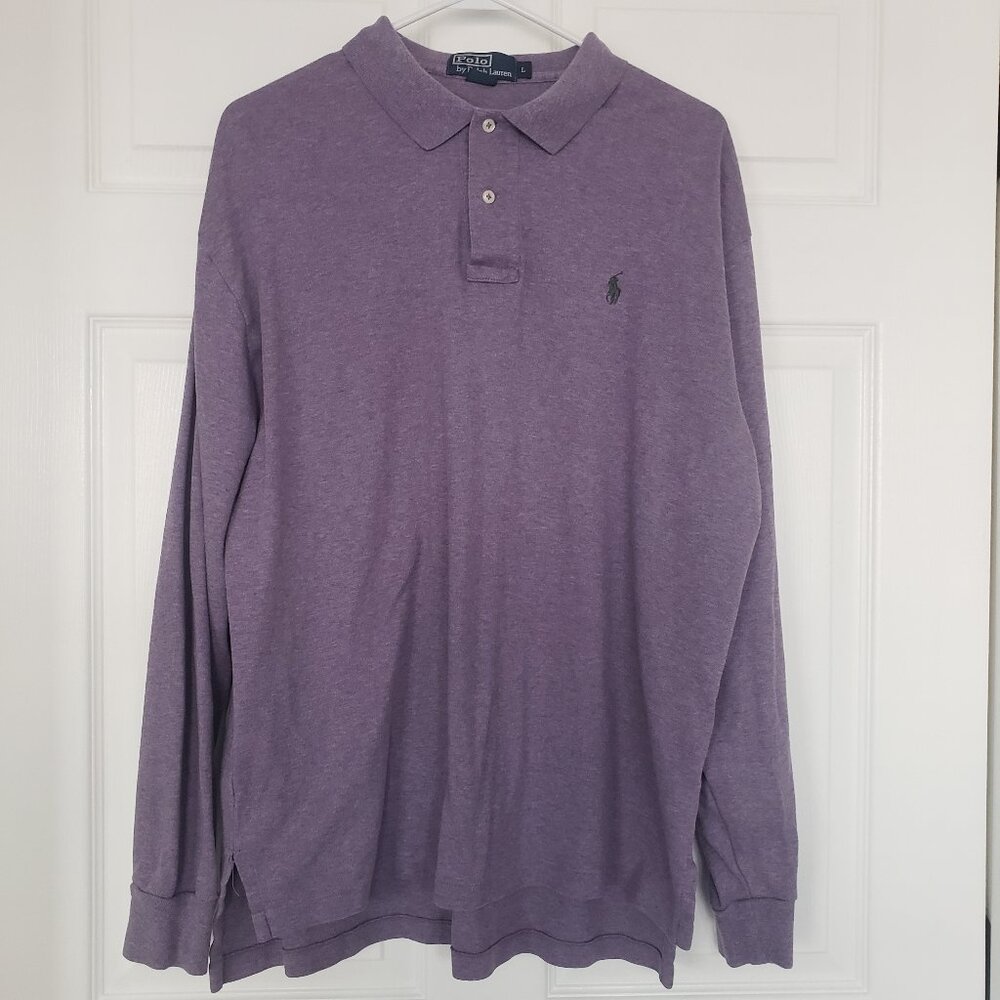 Polo‎ Ralph Lauren Men's Logo Polo Shirt Light Purple Long Sleeve Size L
